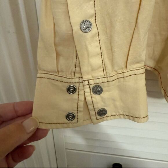 Ryan Michael Pale Yellow Silk Linen Blend Long Sleeve Western Rodeo Shirt - Picture 6 of 14